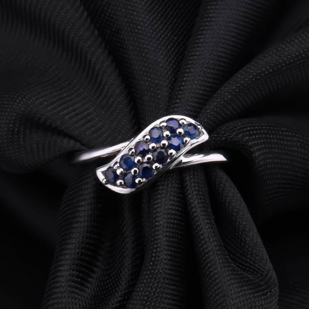 Fashionable Natural Sapphire Ring Personality s925Sterling Silver Inlaid Colorful Gemstone Diopside Ring