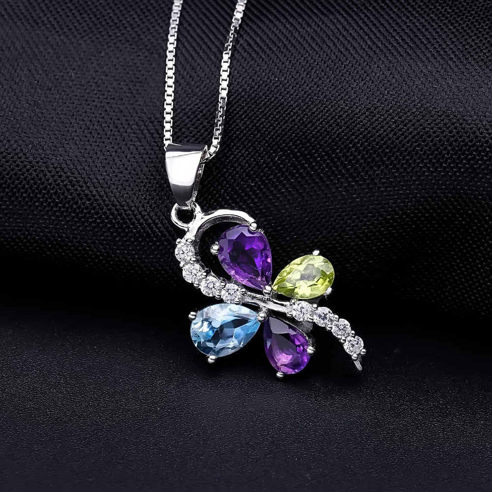 Light Luxury s925Sterling Silver Inlaid Gemstone Necklace with Unique Fashion Design and High-end Feel Natural Gemstone Pendant Necklace
