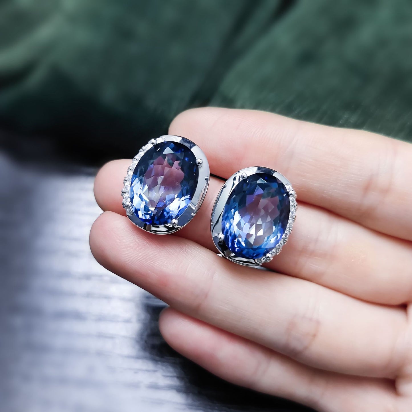 Vintage Plated Crystal Earrings s925Sterling Silver Large Carat Colorful Crystal Earrings Studs for Women