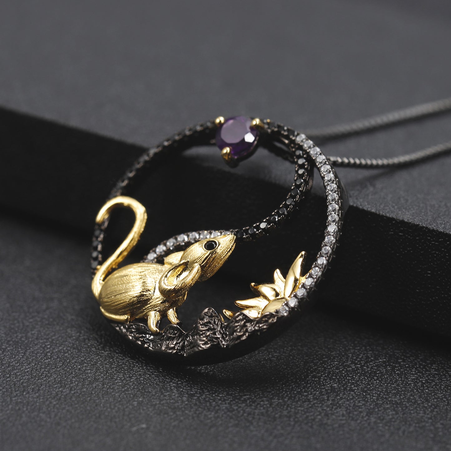 Designer Chinese Style Element Pendant The Zodiac Series: Rat925Silver Natural Gemstone Necklace Pendant
