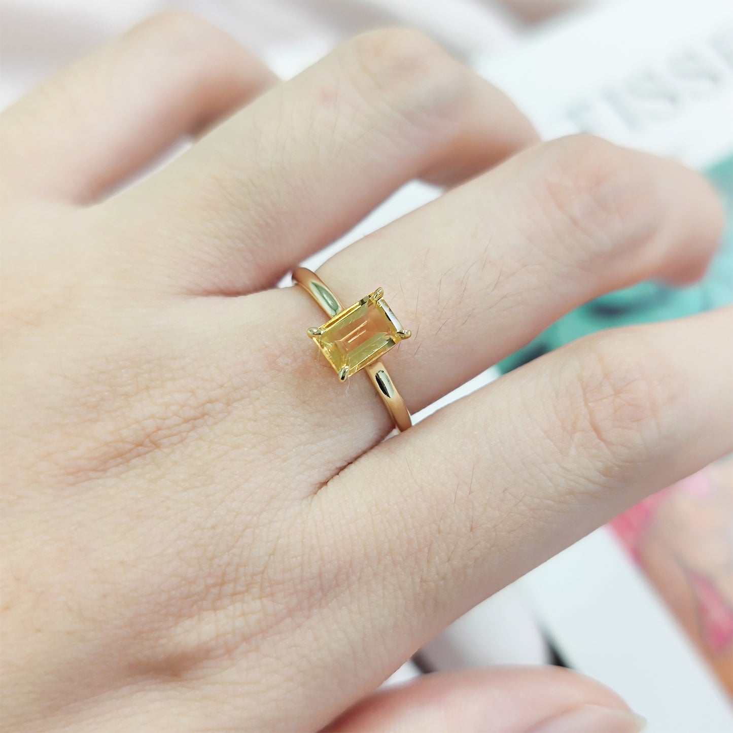 Minimalist Square Ring s925Sterling Silver Inlaid with Natural Colored Gemstones1Carat Ring Candy Color