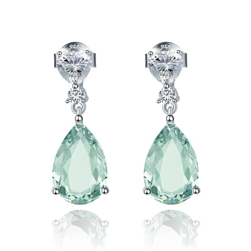 Unique Light Luxury Natural Gemstone Earrings Advanced Sense s925Silver Inlaid Natural Green Amethyst Earrings