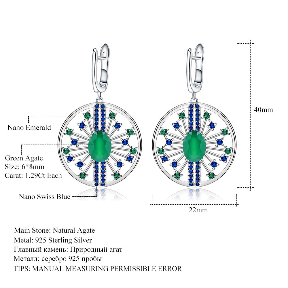 Designer Natural Gemstone Earrings Luxurious and Sophisticated Accessories925Silver Natural Green Agate Stud Earrings