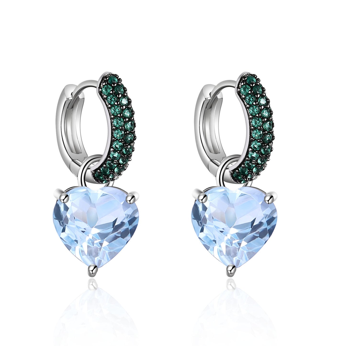 Heart-shaped Gemstone Set Natural Pink Crystal s925Sterling Silver Ring Earrings Heart Topaz Jewelry Set