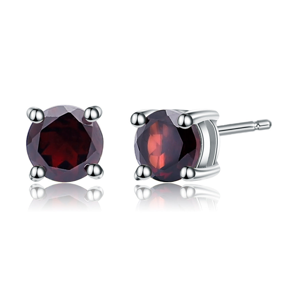 Natural Garnet Earrings Fashion Simple Style Elegant s925Sterling Silver Inlaid Natural Gemstone Earrings