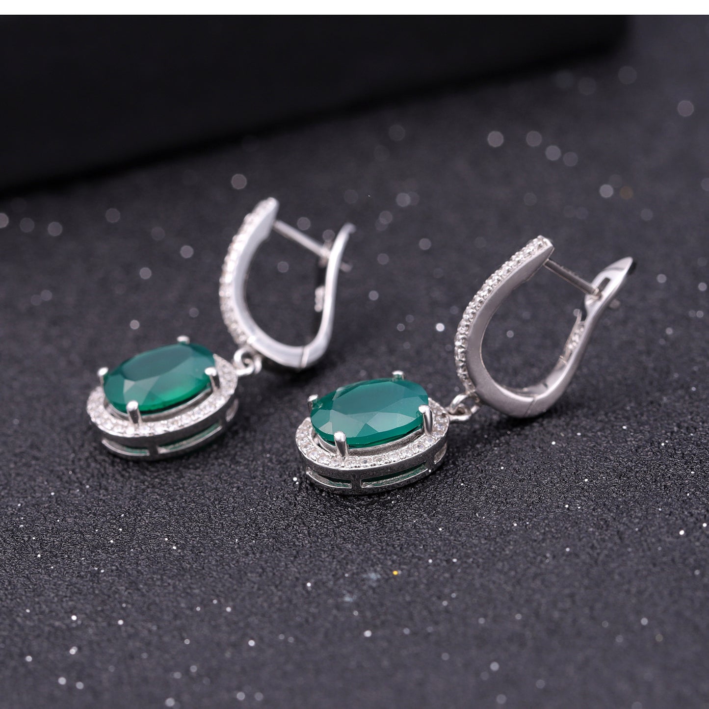 Natural Green Agate Ear Stud Earring In-stock Direct Supply Light Luxury Fashion925Silver Inlaid Natural Gemstone Earrings Jewelry