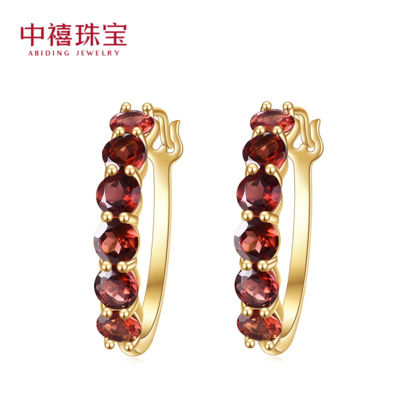 Natural Garnet Stud Earrings Light luxury design sense s925Silver plating14k Gold Inlaid Natural Gemstone Earrings