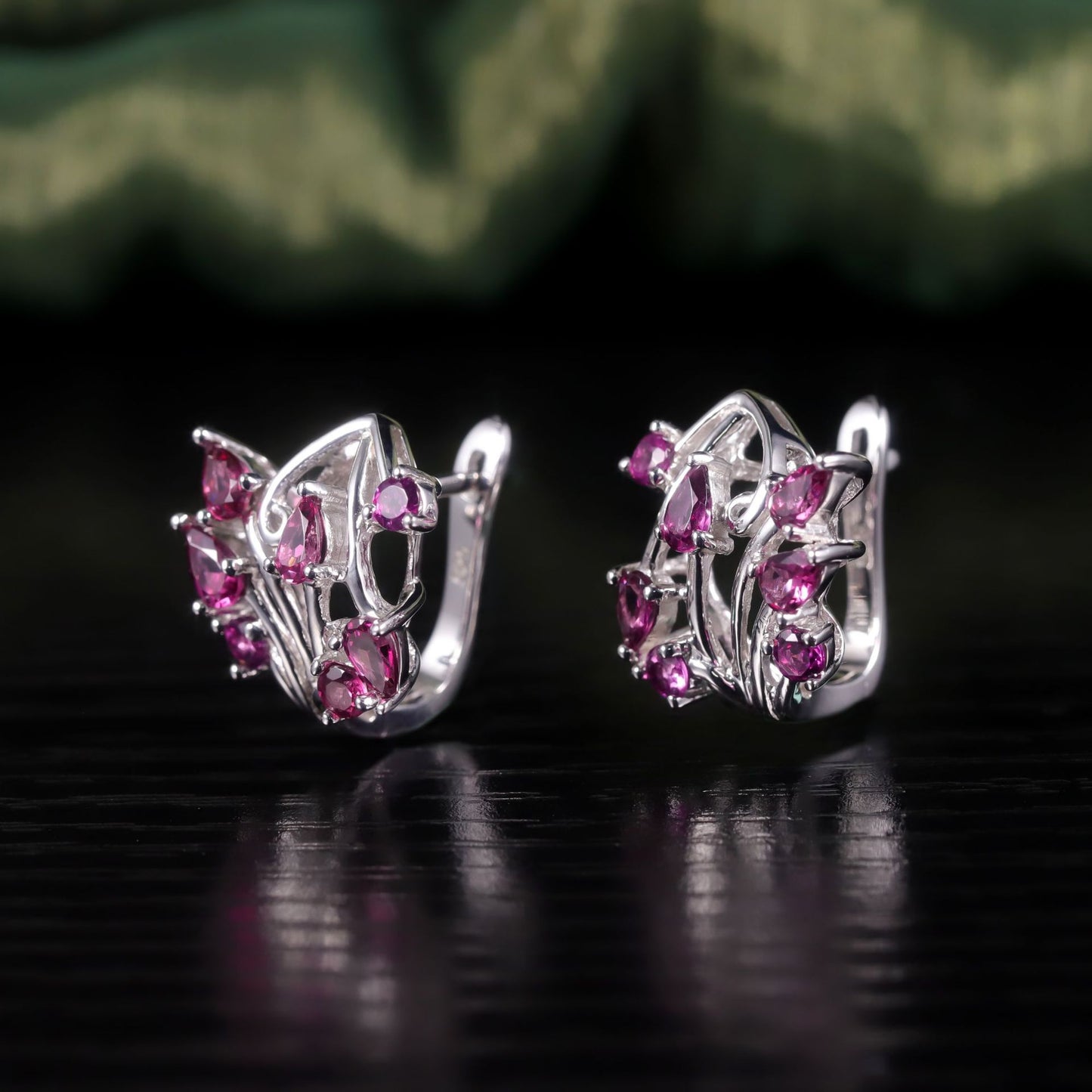 Natural Style Leaf Branch Earrings S925Sterling Silver Inlaid Natural Garnet Niche Design Earrings New Style