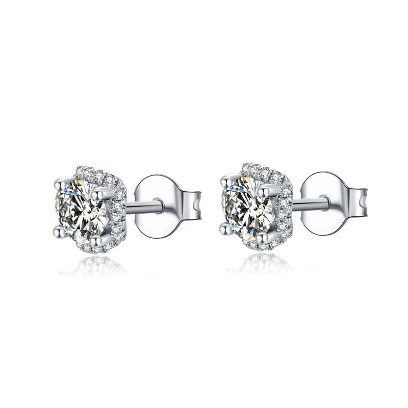 Earrings Necklace Two-Piece Set Korean Style Light Luxury s925Sterling Silver Inlaid1Carat Moissanite Jewelry Set