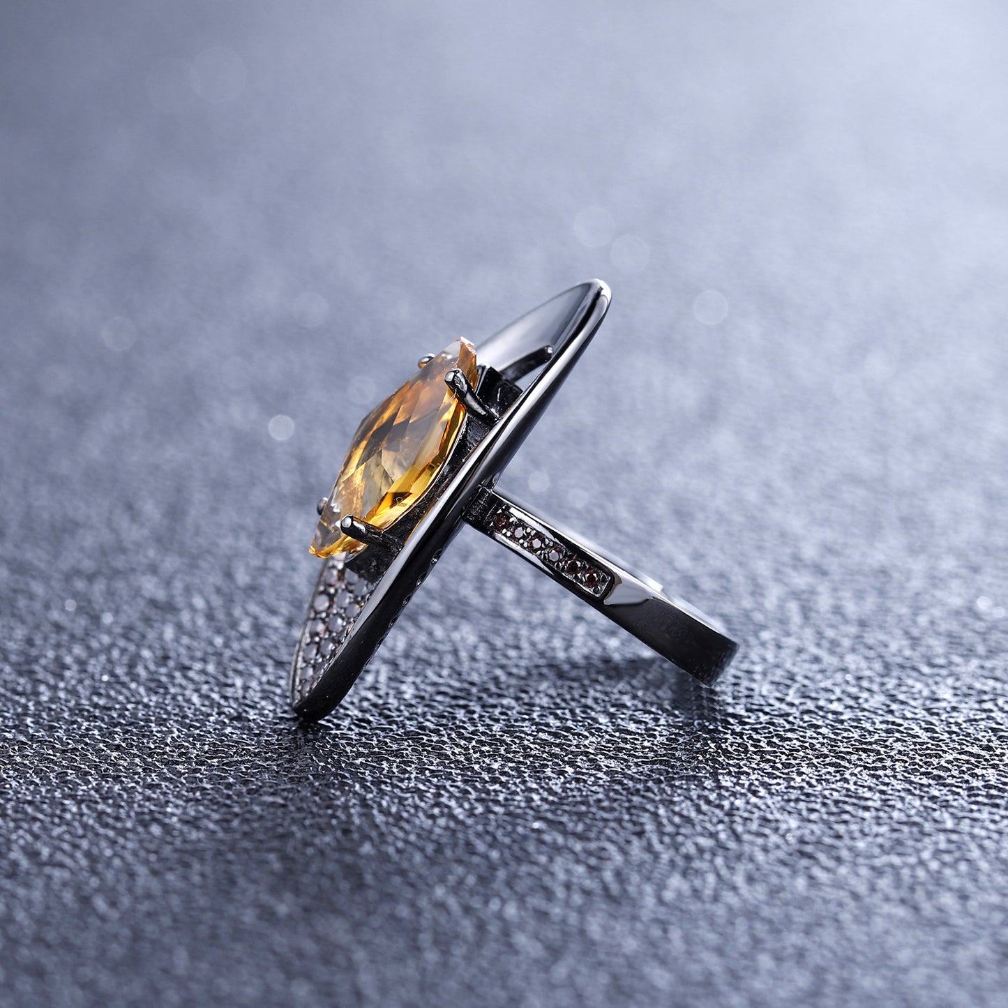 Italian Craft Designer Ring Vintage Jewelry925Silver Inlaid Natural Gemstone Yellow Crystal Ring