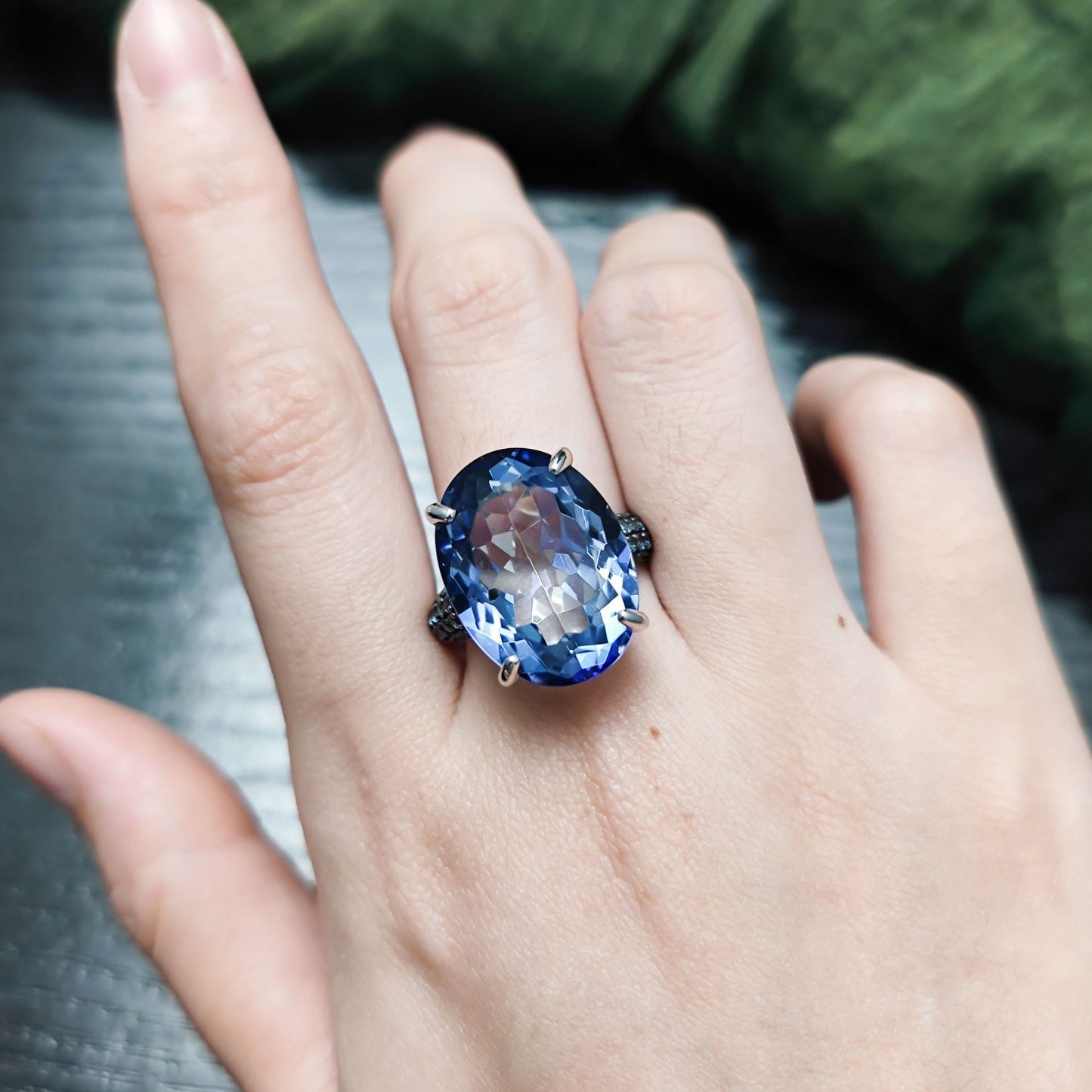 Wind17Carat Super Large Crystal Gemstone Ring Luxurious Personality s925Silver Inlaid Colorful Crystal Ring