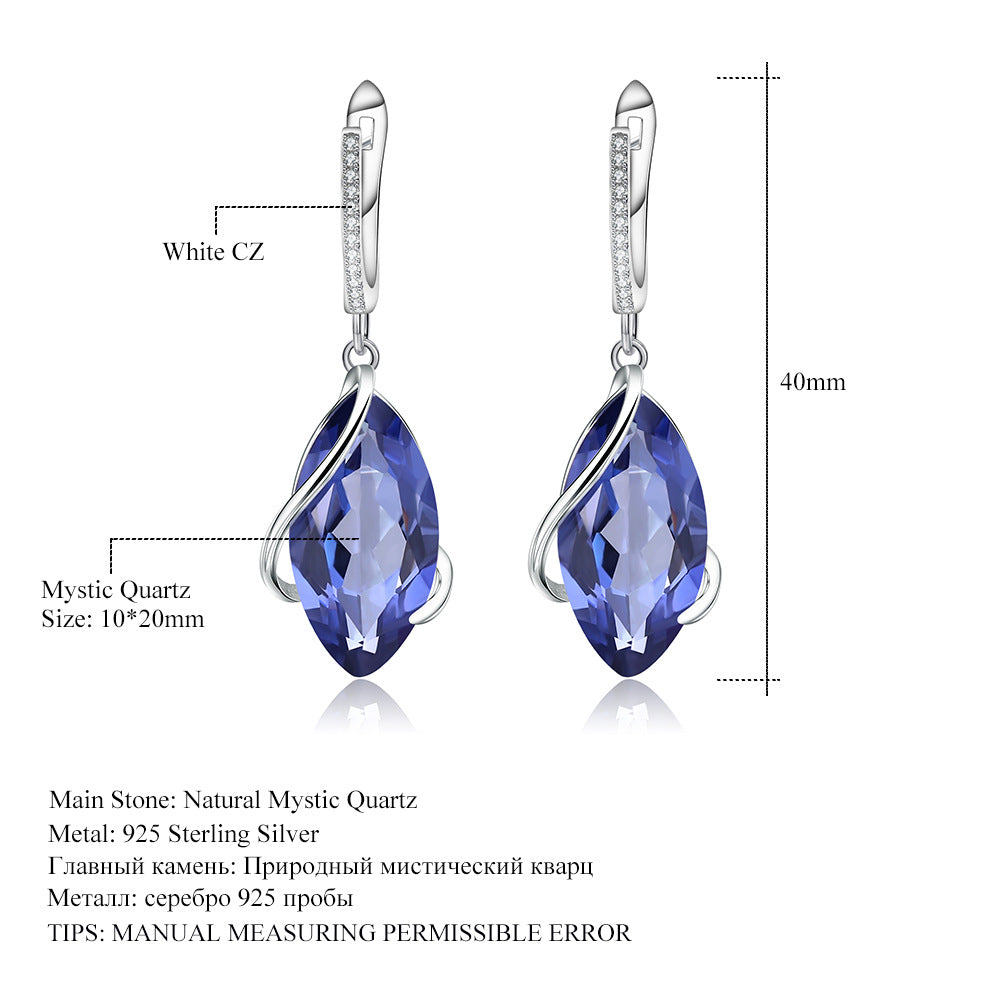 Luxurious Design Sense Colorful Gemstone Earrings Fashion Temperament s925Silver Inlaid Gemstone Crystal Earrings
