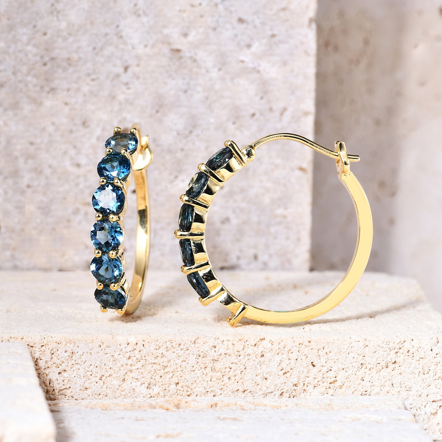 Luxurious Design Earrings Synthetic Blue Nano Stone Ear Jewelry s925Silver plating14k Gold Inlaid Gemstone Earrings