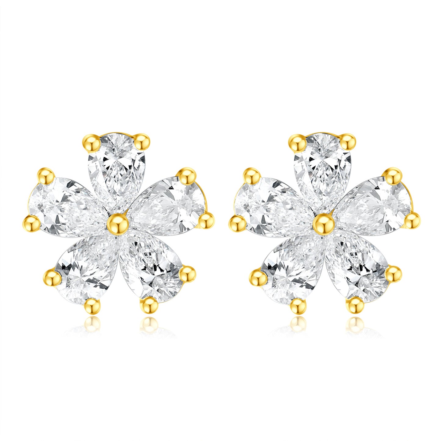 Five-petal Flower Diamond Stud Earrings18k Gold Inlaid Cultivated Diamond Earrings Pear-Shaped Small Diamond Platinum Stud Earrings ins Wind