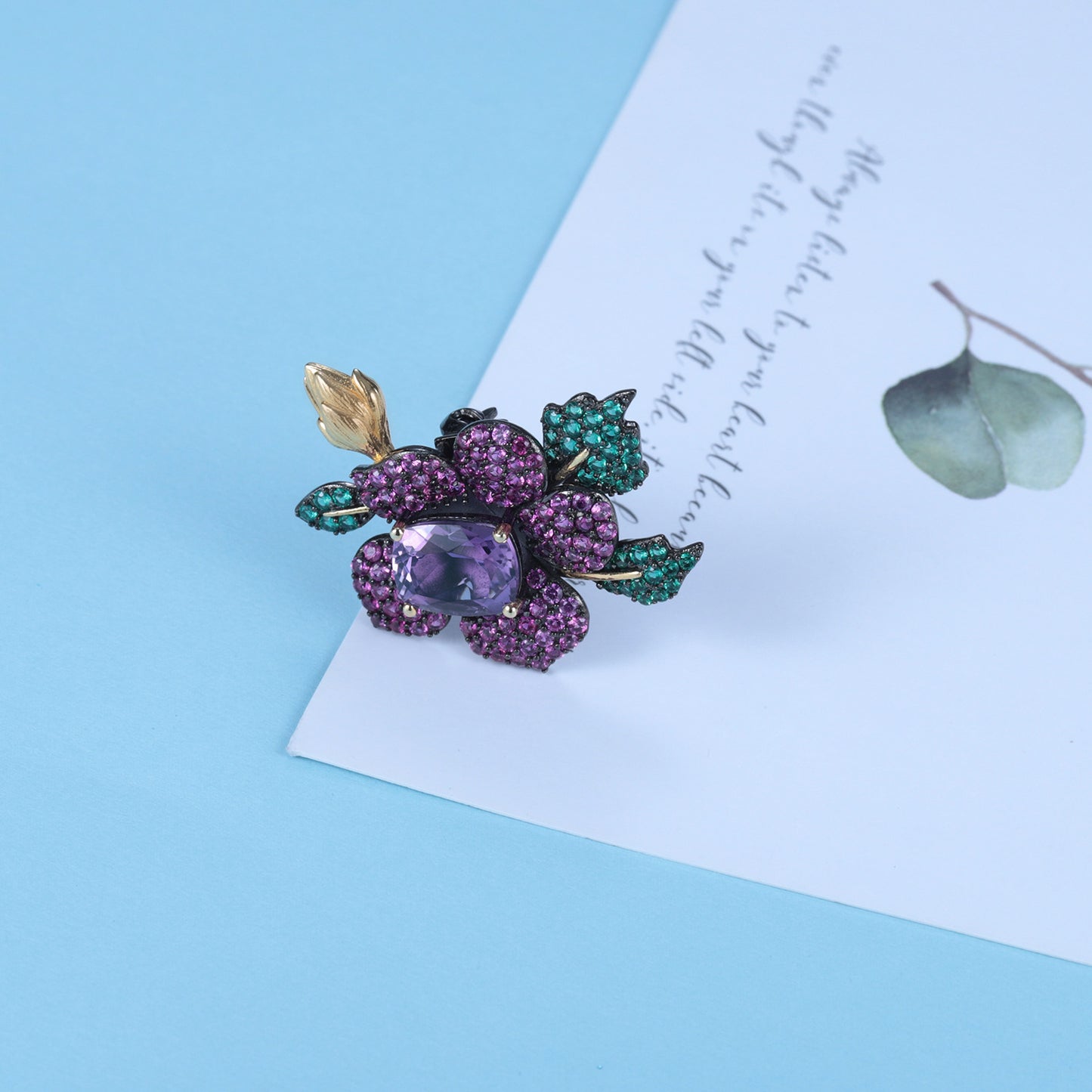 Secret Garden Series Designer High-End Jewelry Set 925Silver Natural Amethyst Ring Earrings Pendant