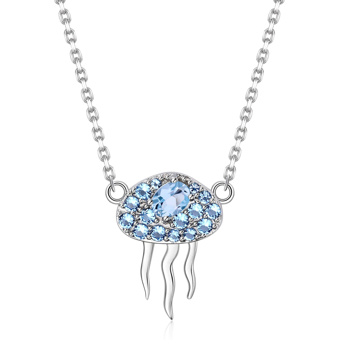 Fashion Designer Jellyfish Necklace s925Silver Inlaid Natural Gemstone Topaz Necklace Pendant