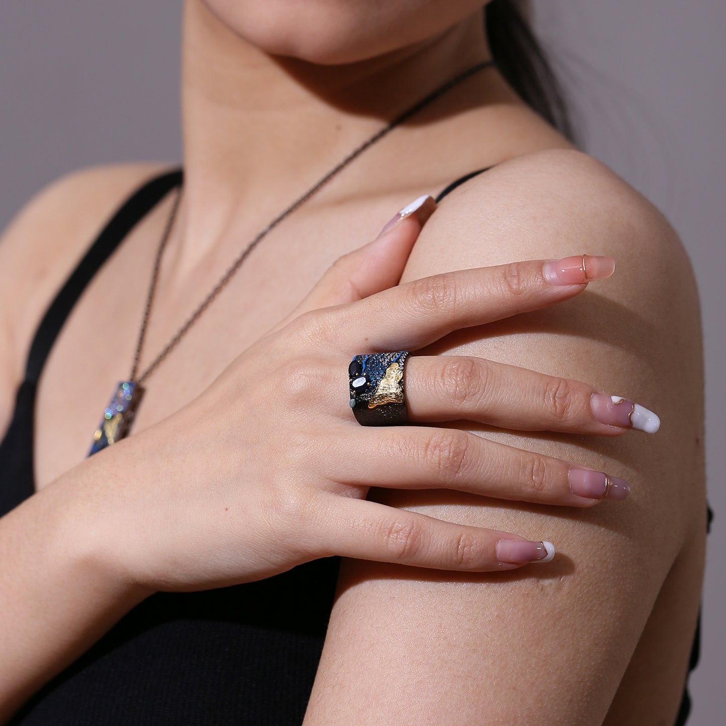 Sapphire Natural Topaz Ring Niche Square Ring Original Design Sense925Sterling Silver Gemstone Bracelet for Men