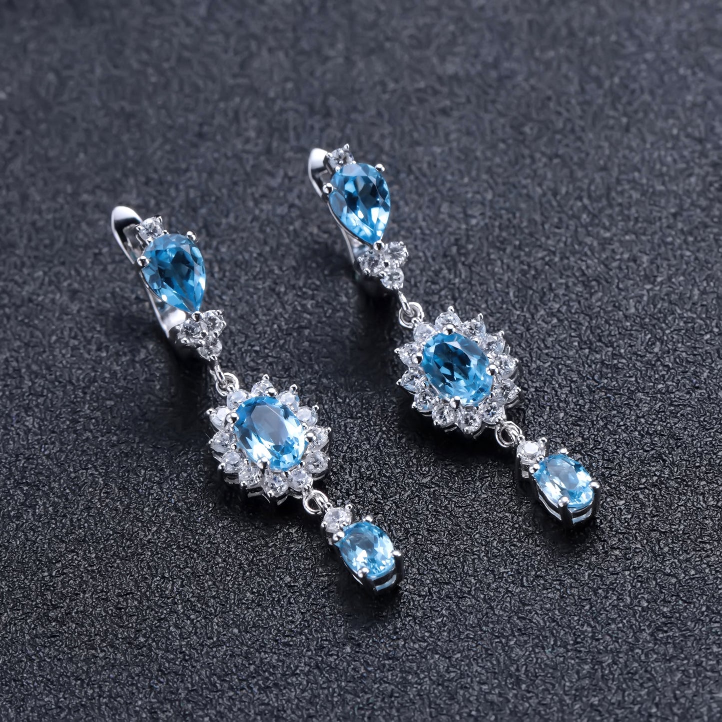 Luxurious Design Natural Gemstone Topaz Earrings Advanced Sense925Silver Inlaid Natural Gemstone Earrings