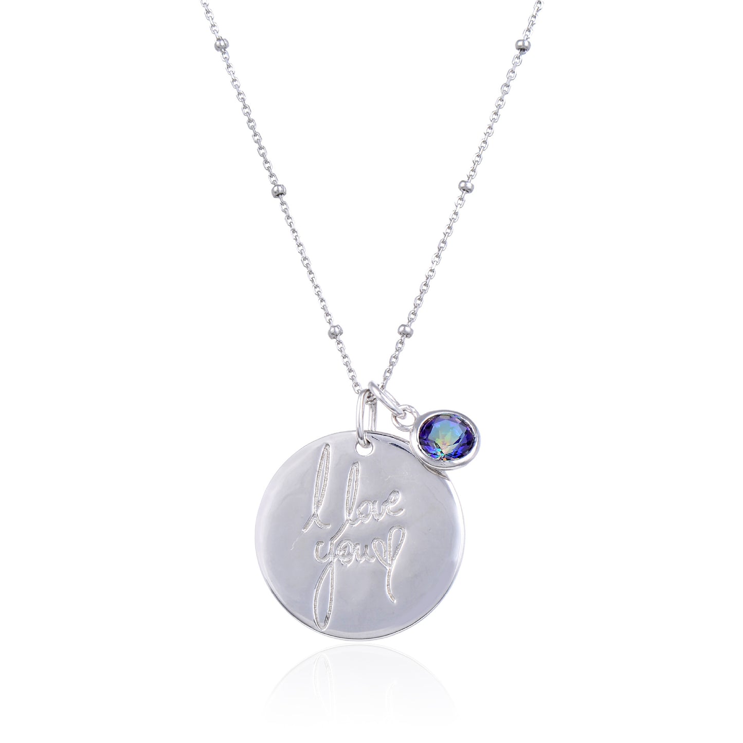Factory Direct Supply s925Silver Necklace Pendant for Women, Light Luxury Round Pendant with Engraving, Natural Gemstone Colorful Gemstone Pendant