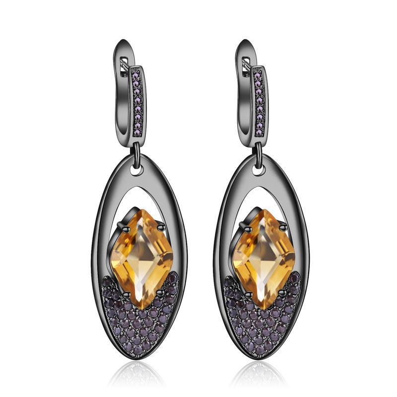 Italian Craft Designer Earrings Jewelry925Silver Inlaid Natural Gemstone Yellow Crystal Earrings