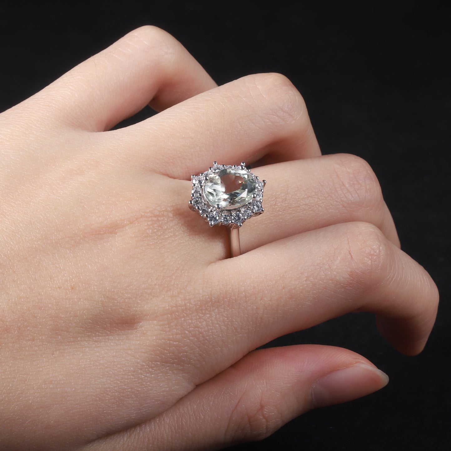Natural Gemstone Green Amethyst Ring Adjustable Fashion Temperament s925Sterling Silver Inlaid Natural Gemstone Ring