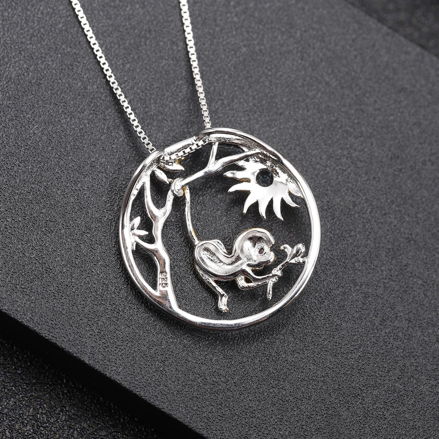 Designer Chinese Style Element Pendant Zodiac Series Monkey 925Silver Natural Gemstone Necklace Pendant