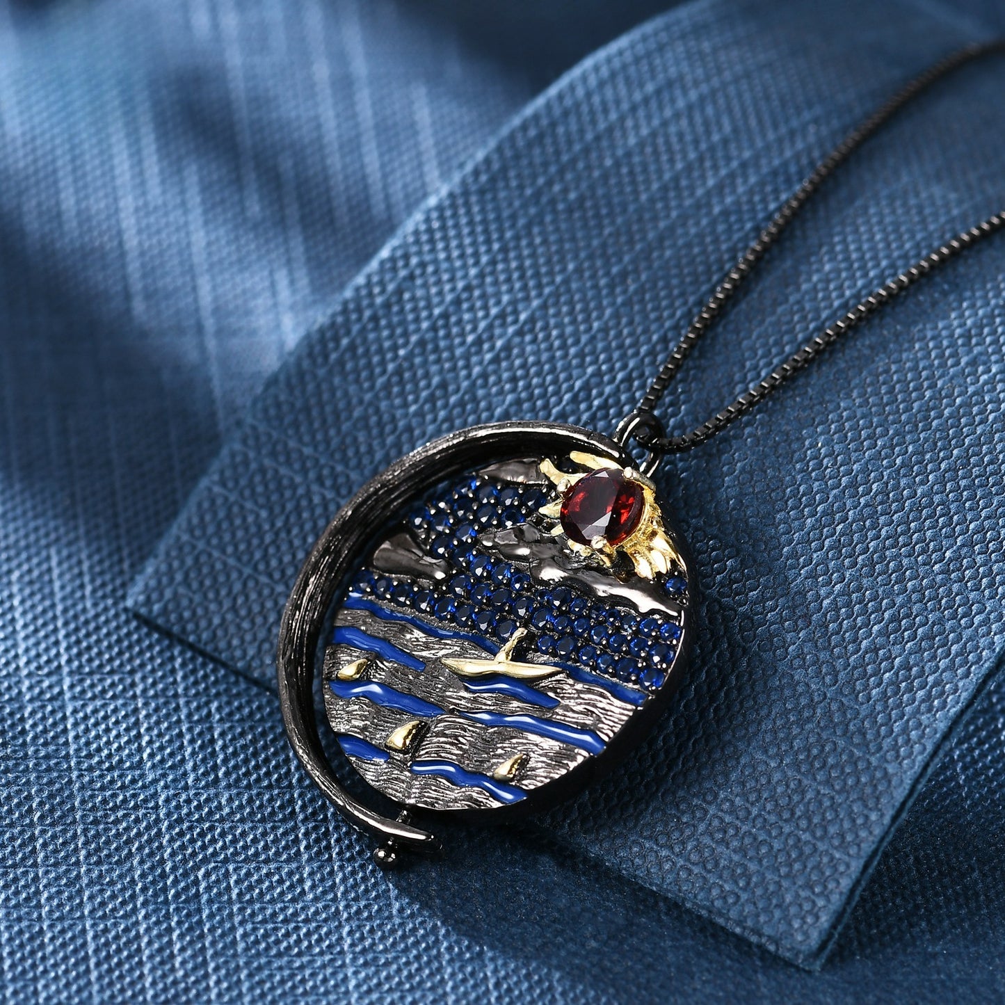 Italian Abstract Pattern Vintage Jewelry Designer Necklace s925Silver Inlaid Gemstone Necklace Pendant