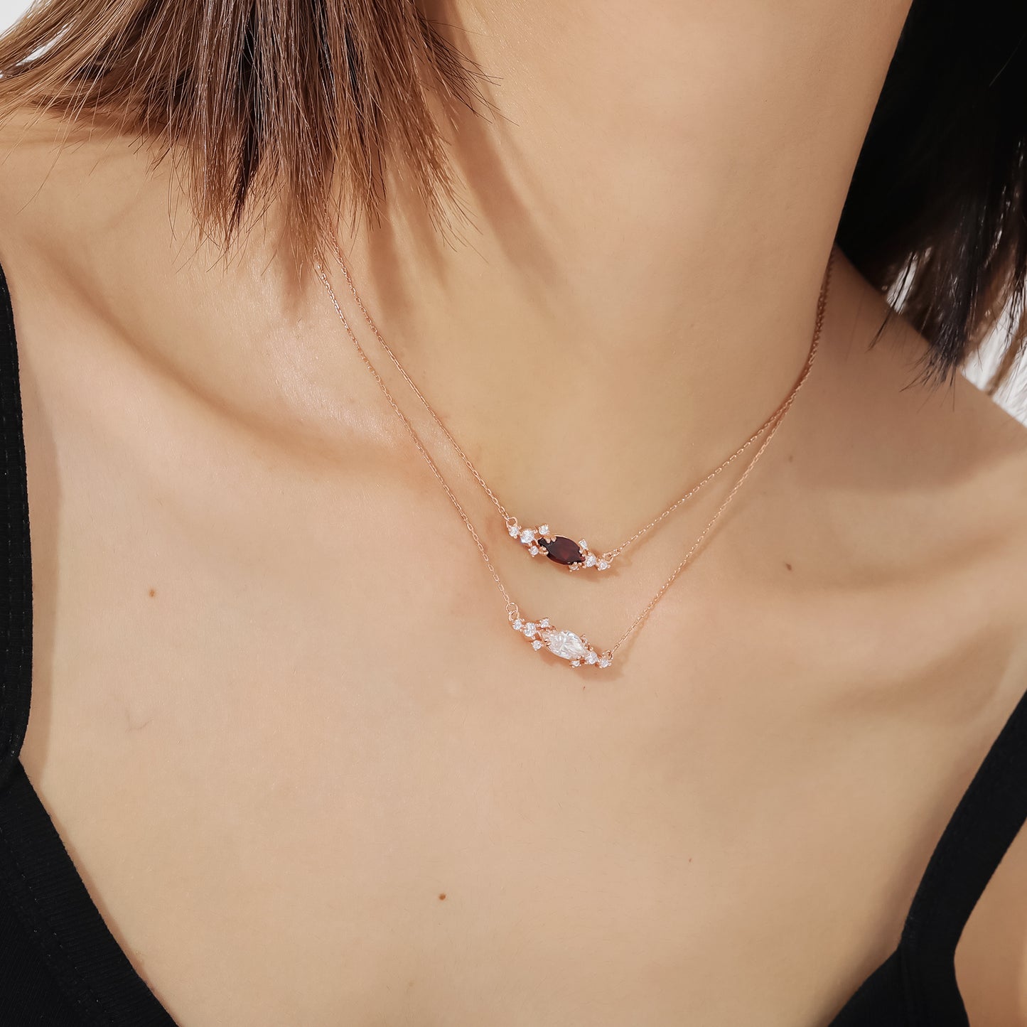 Necklace s925Sterling Silver Inlaid Garnet Marquise Lab Color-Changing Sapphire Necklace Personality
