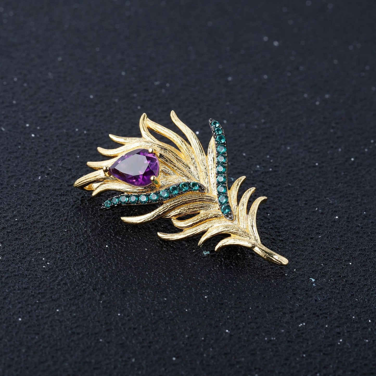 Feathers of the Luo Bird Designer Natural Amethyst Feather Brooch Sophisticated Design s925Sterling Silver Brooch