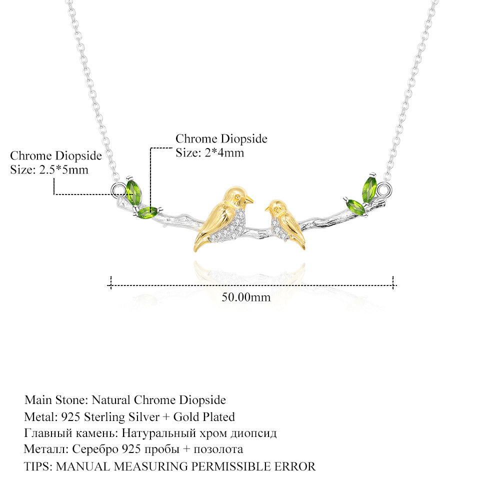 Designer High-End Pendant Bird Natural Style Design s925Silver Natural Gemstone Necklace Pendant