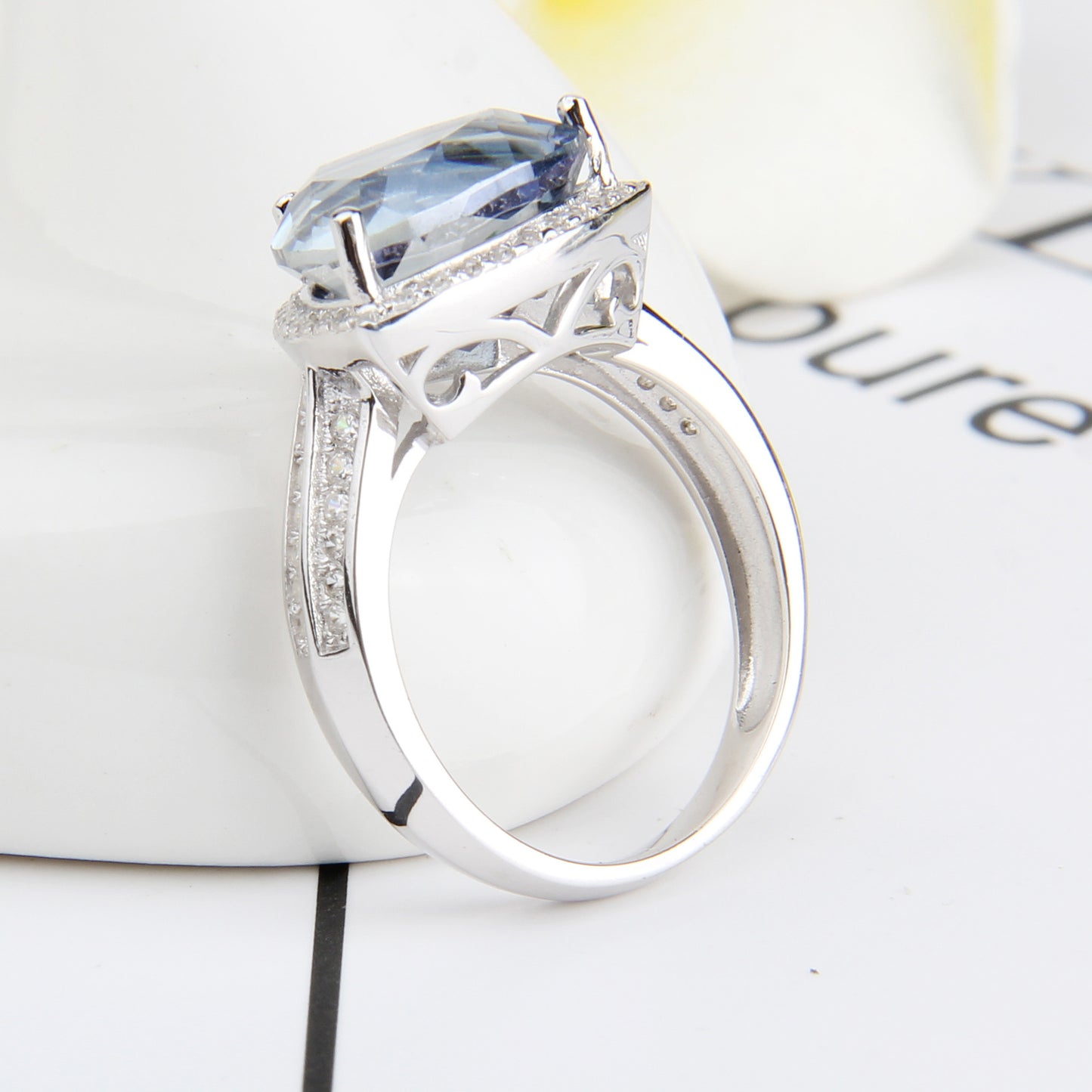 Luxurious Violet Blue Crystal Ring11*11mm Large Size Gemstones s925Silver Inlaid Colorful Gemstone Ring