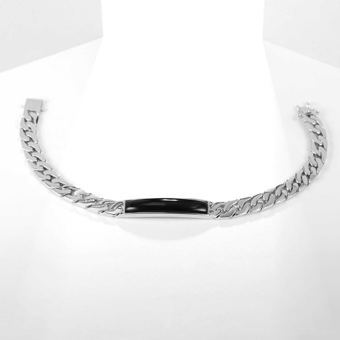 Spot Direct Supply7*40mm Black Agate Bracelet Unisex Hip-Hop925Sterling Silver Inlaid Gemstone Bracelet