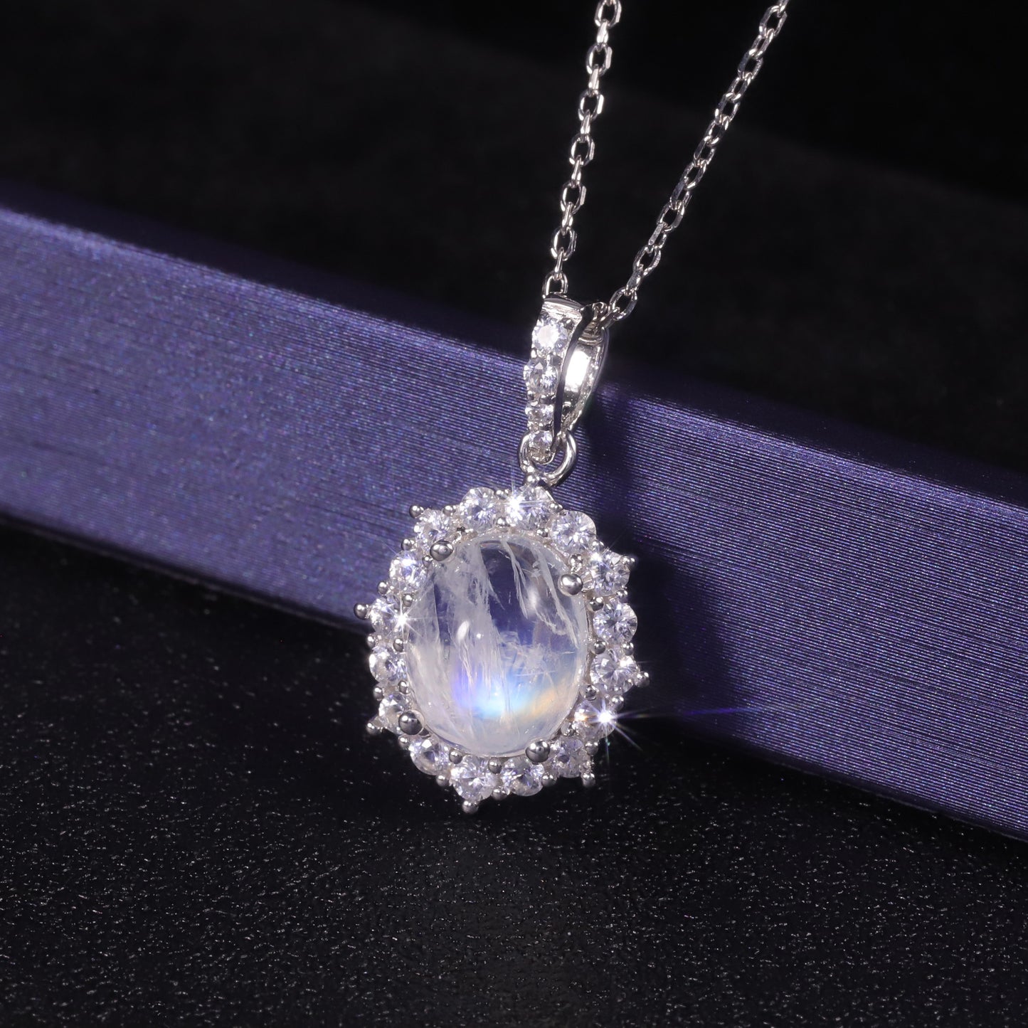 Light Luxury Minimalist Style Natural Moonstone Ring Pendant Set S925Sterling Silver Cream Blue Moonstone Ring