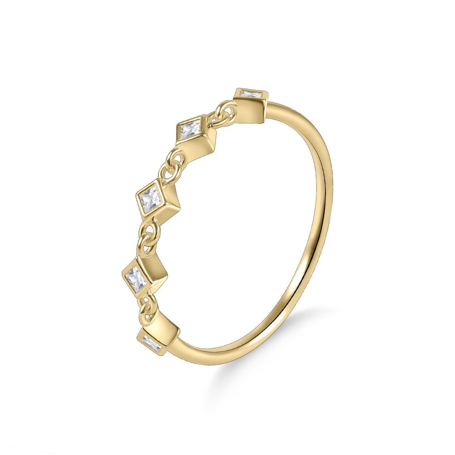 Small Rubik's Cube Niche Design Ring Golden Dawn Series s925Sterling Silver Plated18k Gold Inlaid Moissanite Ring