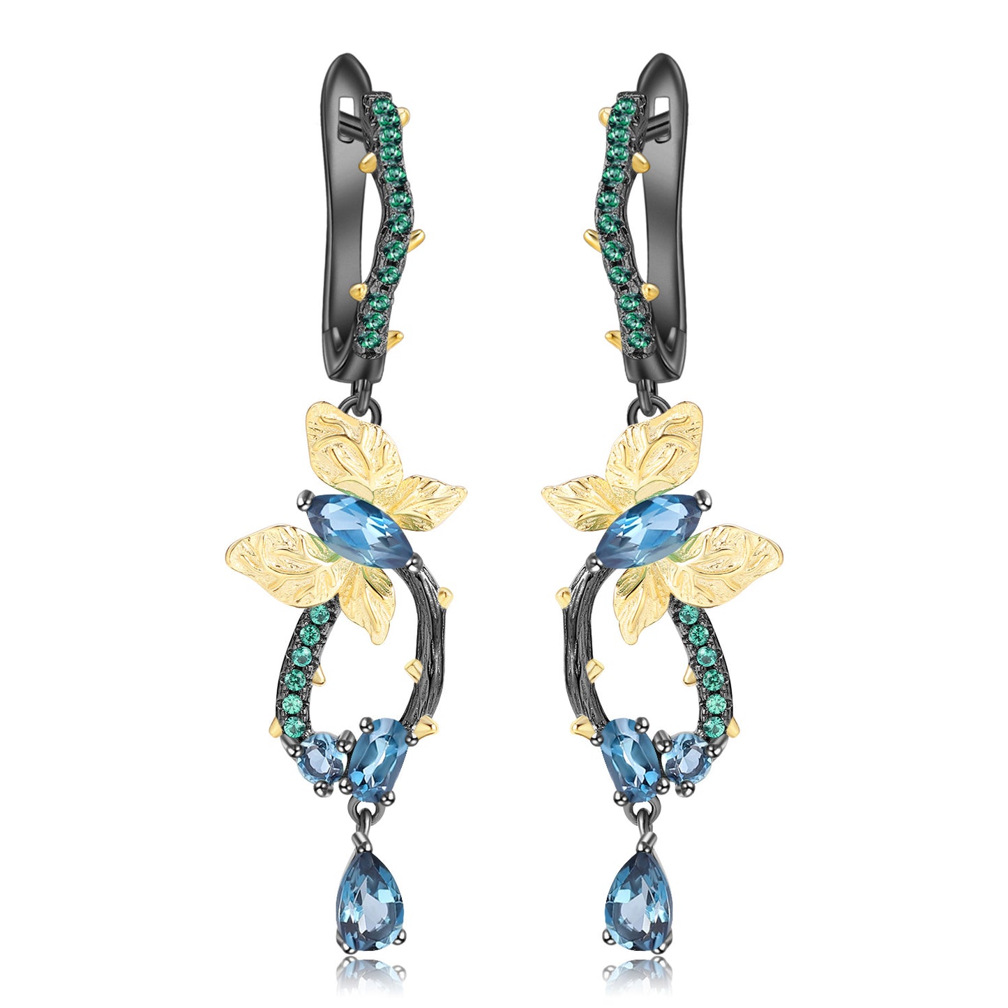 Secret Garden Designer Butterfly Earrings Natural Wind s925Silver Natural Gemstone Diopside Earrings Drop Earrings