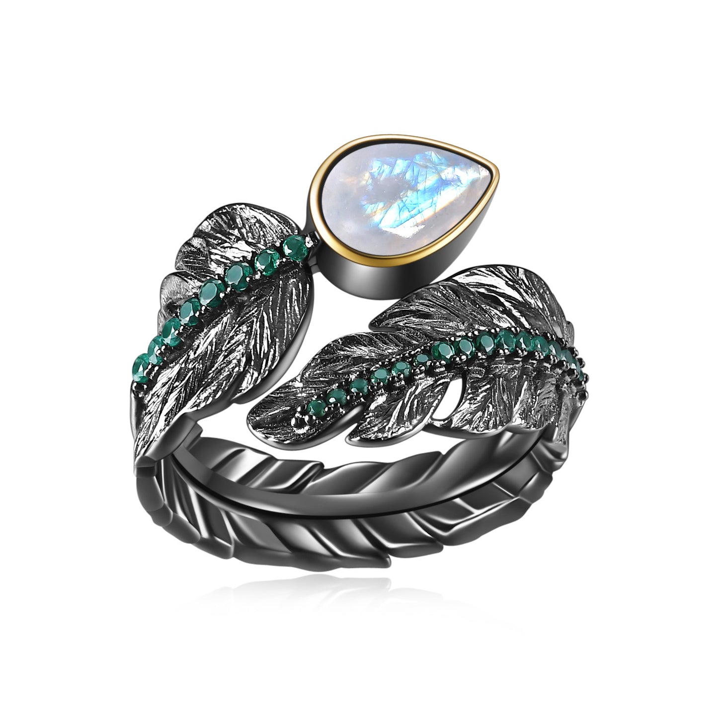 Designer Style High-End Personality Ring Open Natural Design s925Silver Natural Topaz Moonstone Ring