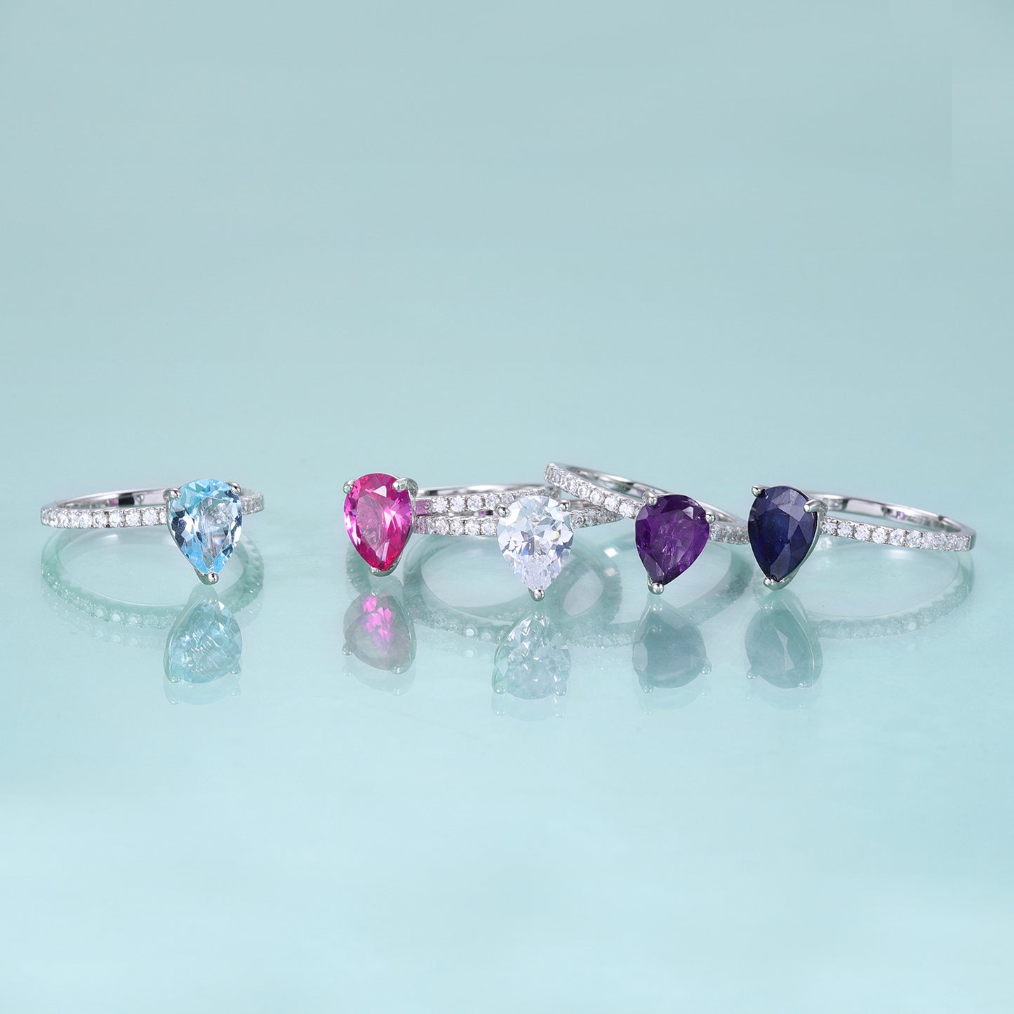 Minimalist Pear-Shaped Gemstone Ring7*9mm Drop-Shaped s925Silver Inlaid Colorful Gemstone Ring Stackable Wedding Ring