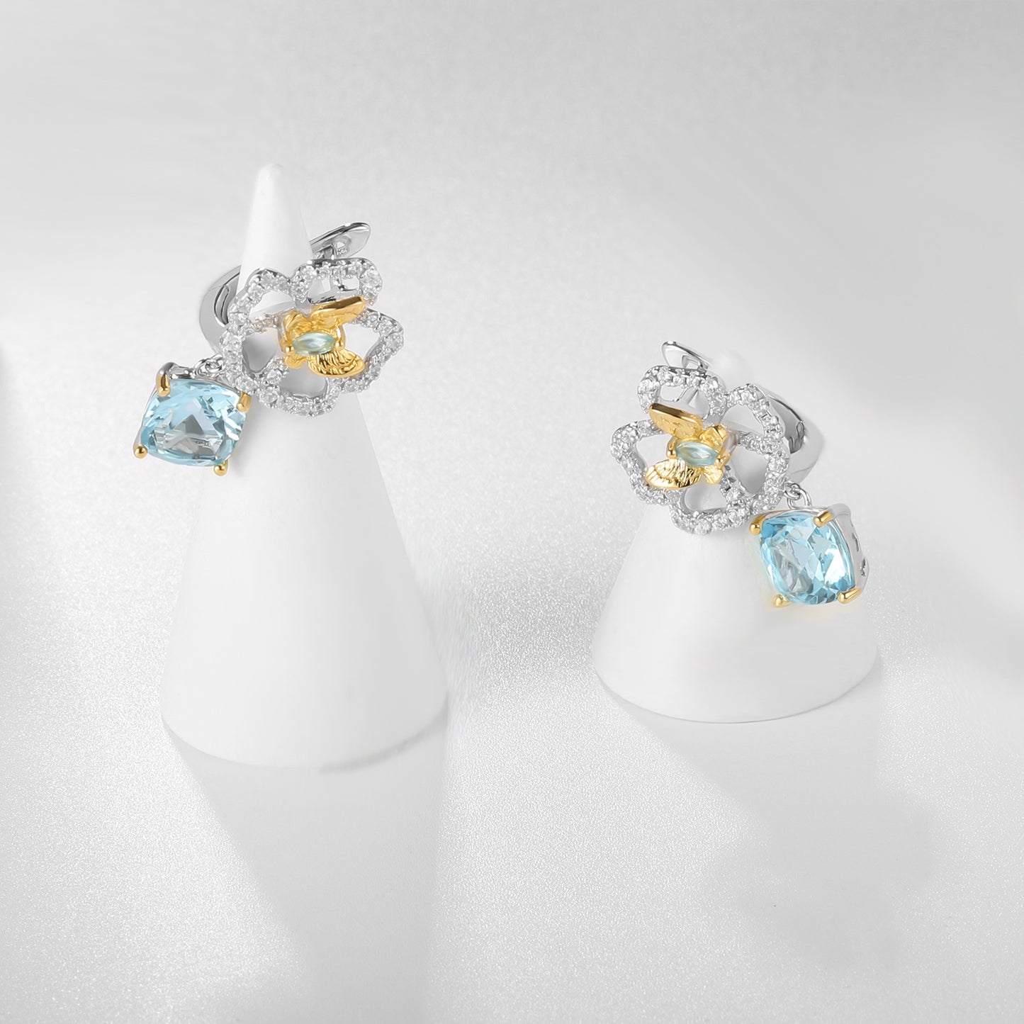 Designer Natural Topaz Earrings Natural Style Butterfly Flower Design s925Silver Gemstone Earrings