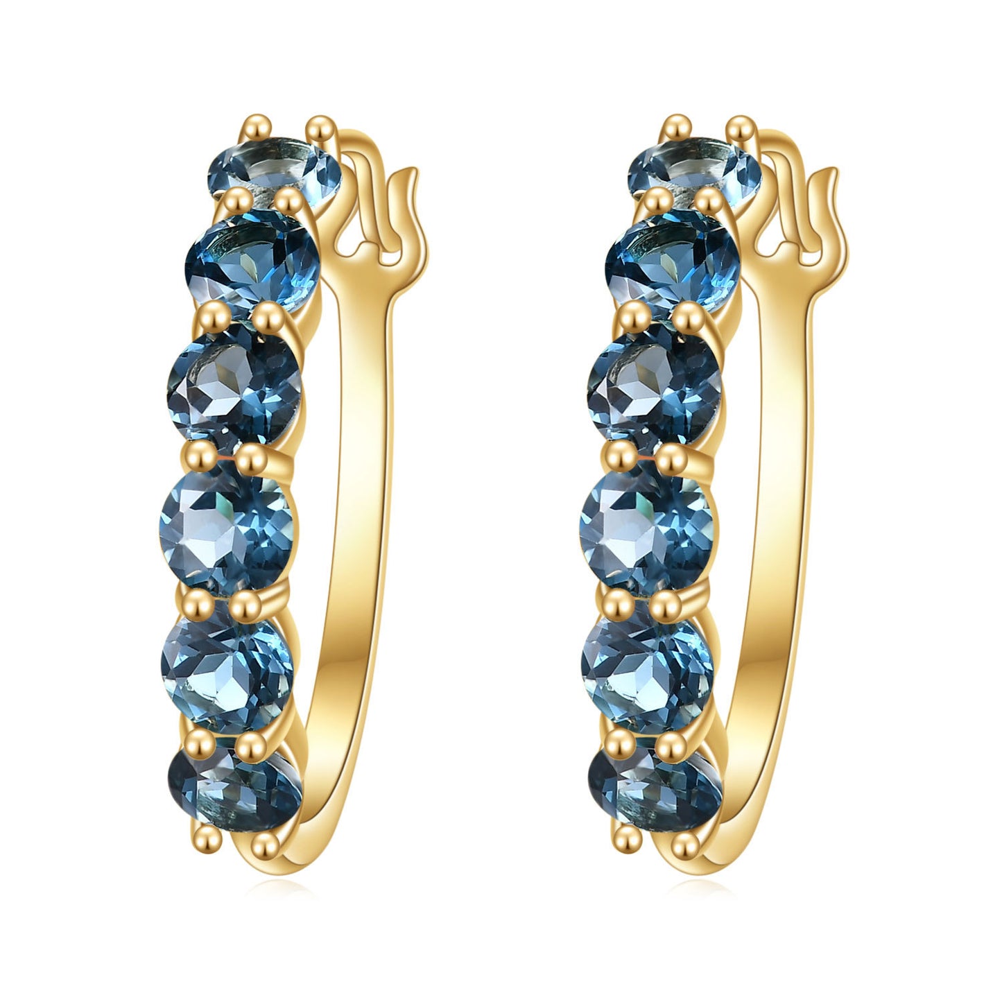 Luxurious Design Earrings Synthetic Blue Nano Stone Ear Jewelry s925Silver plating14k Gold Inlaid Gemstone Earrings