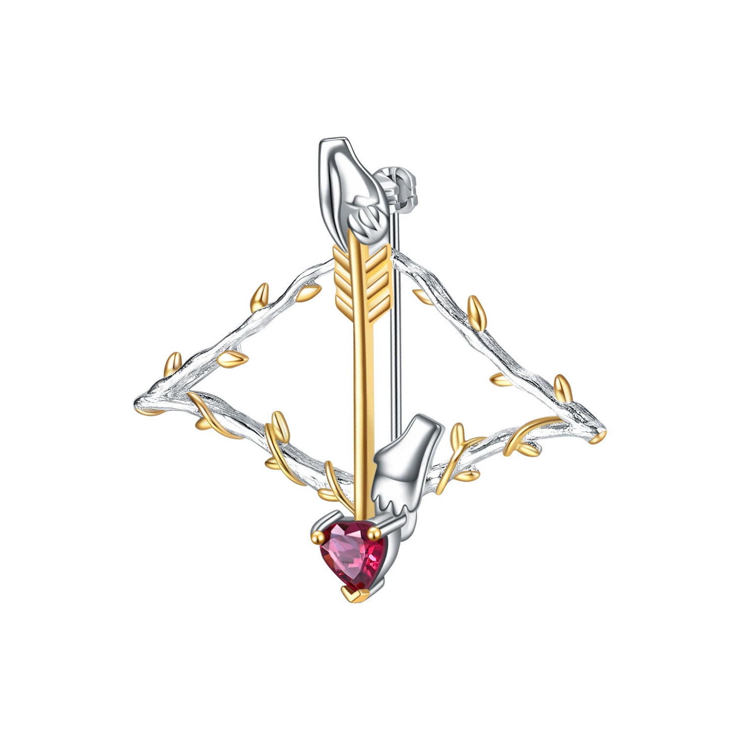 Cupid Bow and Arrow Design Natural Gemstone Brooch s925Silver Inlaid Garnet Brooch Pendant Dual-use Style
