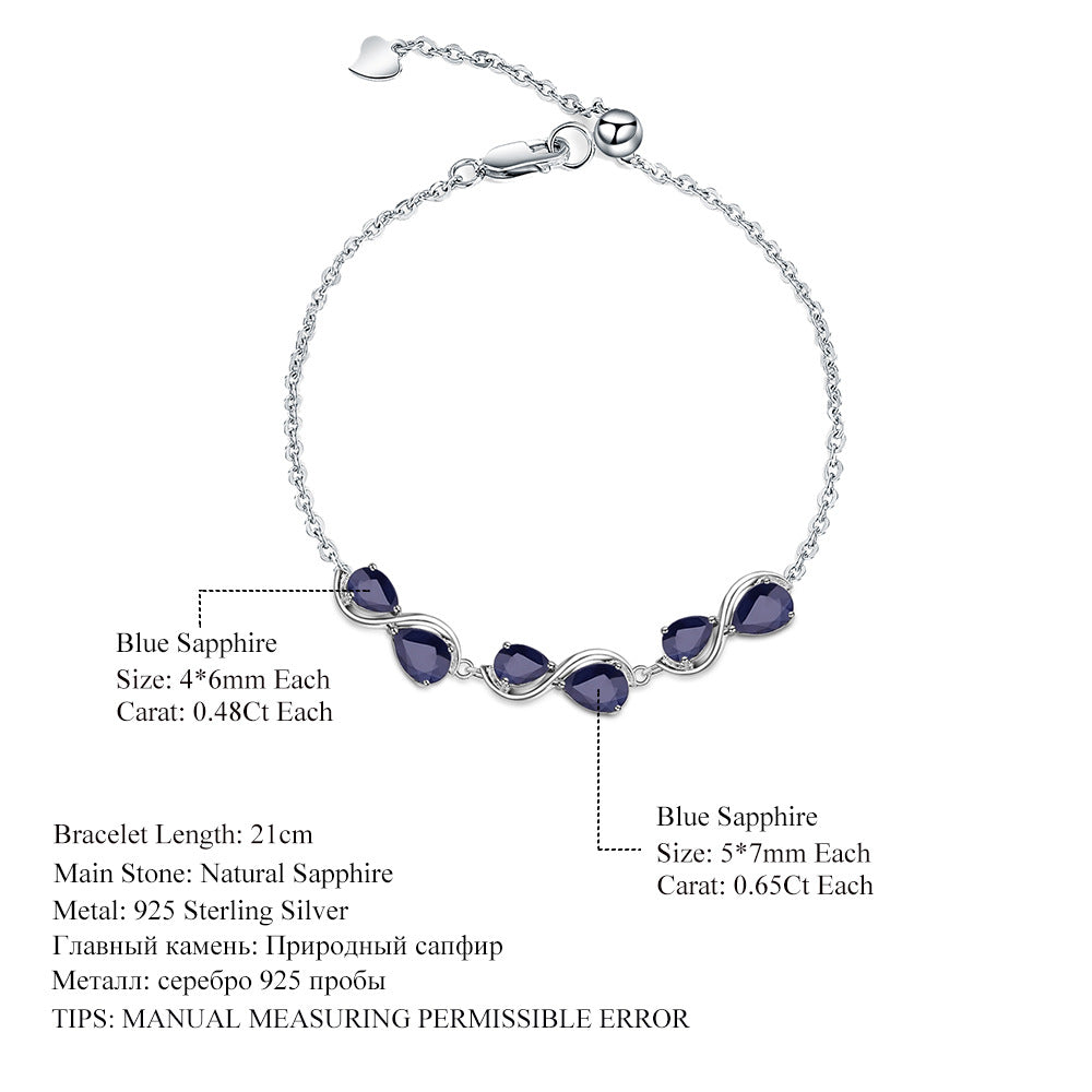 New Design Natural Sapphire Bracelet for Women Elegant s925Sterling Silver Inlaid Garnet Bracelet