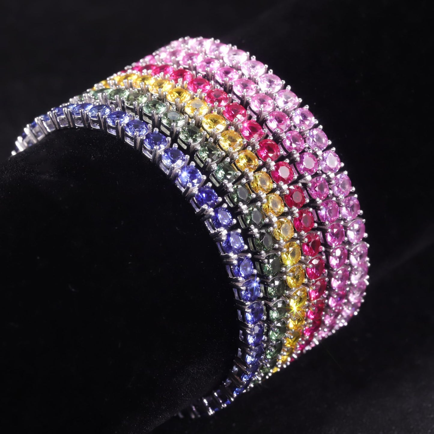 2024Trendy Bracelets3/4/5mm Tennis Chain s925Sterling Silver Inlaid Red Sapphire Moissanite Bracelet
