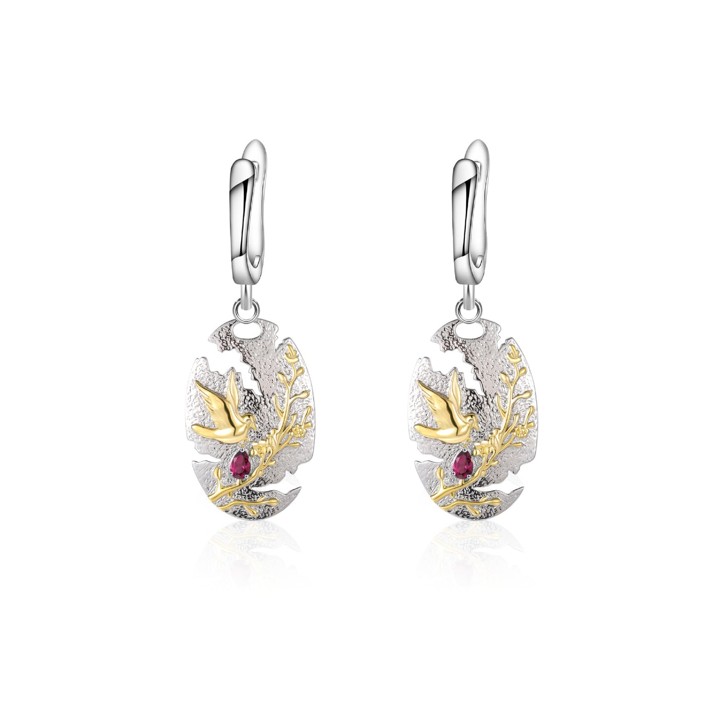 Original Design Niche Unique Earrings925Sterling Silver Gold Plated Leaf Earrings Natural Green Chalcedony Garnet Earrings