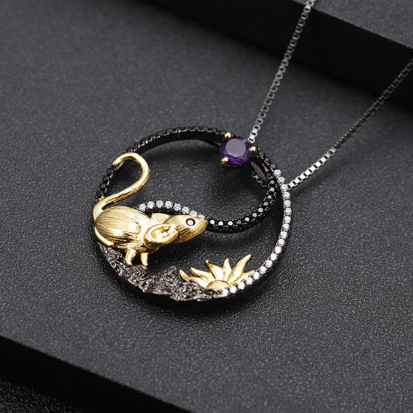 Designer Chinese Style Element Pendant The Zodiac Series: Rat925Silver Natural Gemstone Necklace Pendant