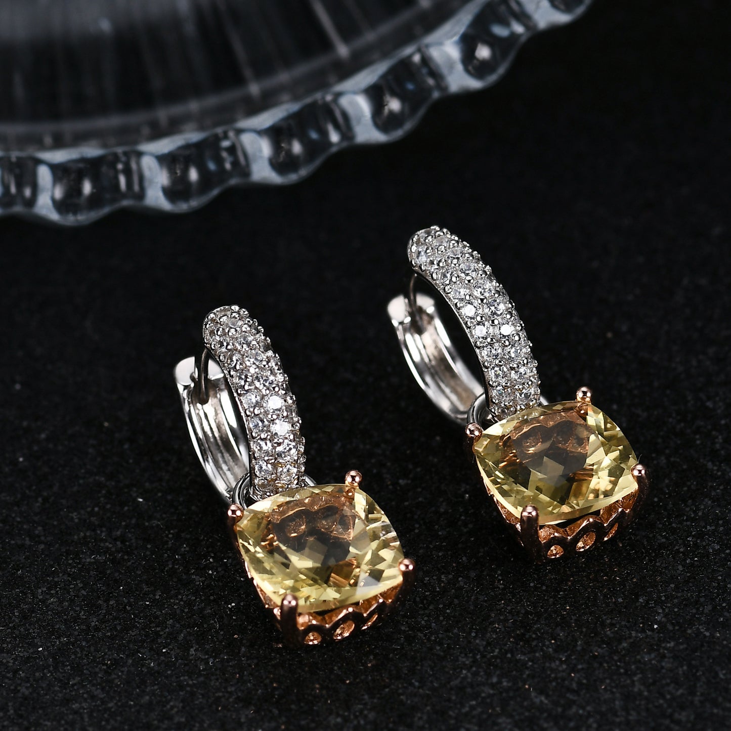 New Luxury Style Fashion Design Natural Citrine Earrings s925Silver Inlaid Colorful Gemstone Stud Earrings