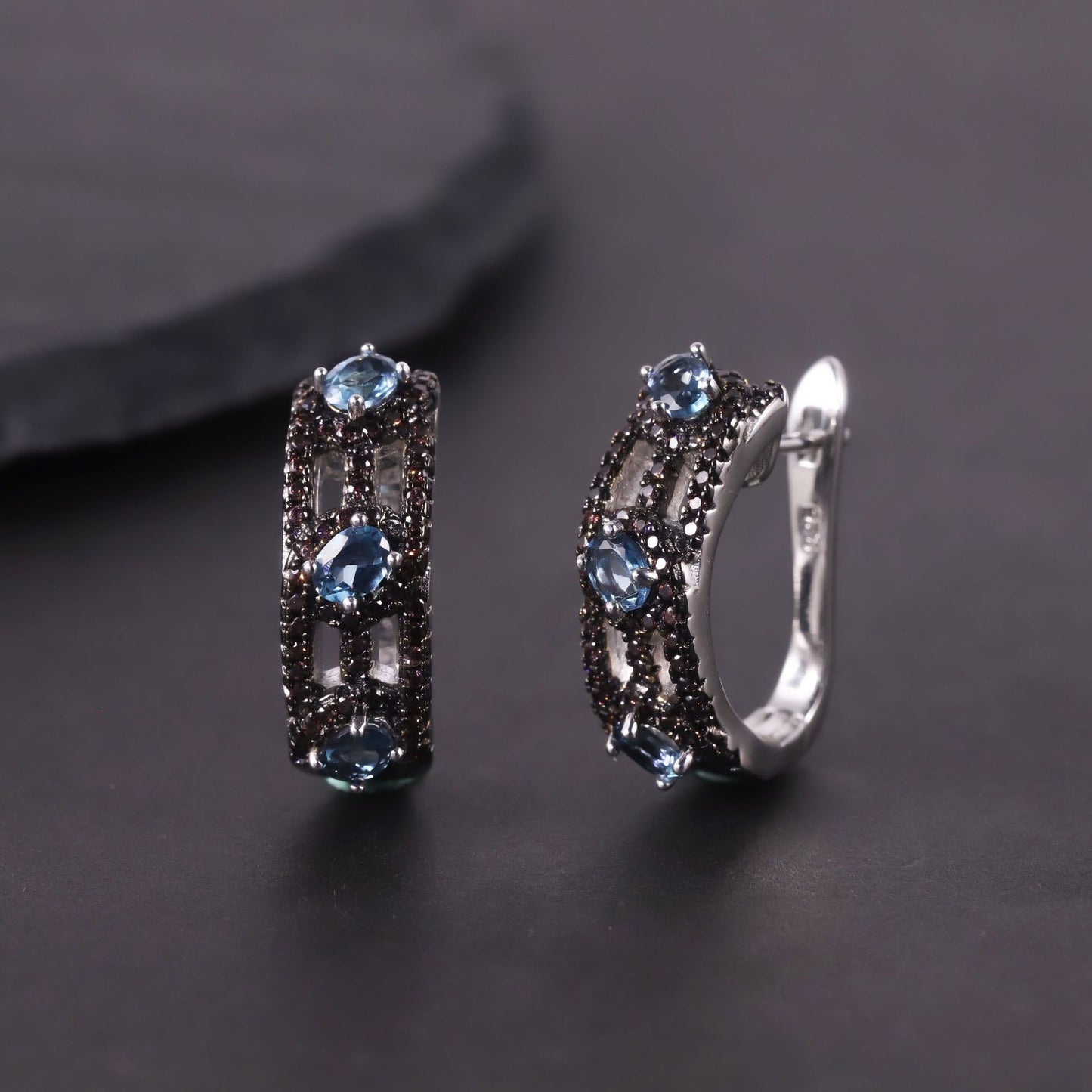 Unique Dark Style Earrings Cluster Garnet Topaz Crystal Gemstone Earrings s925Sterling Silver Foreign Trade Hot Sale