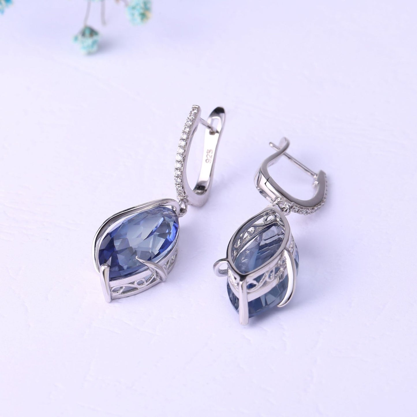 Luxurious Design Sense Colorful Gemstone Earrings Fashion Temperament s925Silver Inlaid Gemstone Crystal Earrings