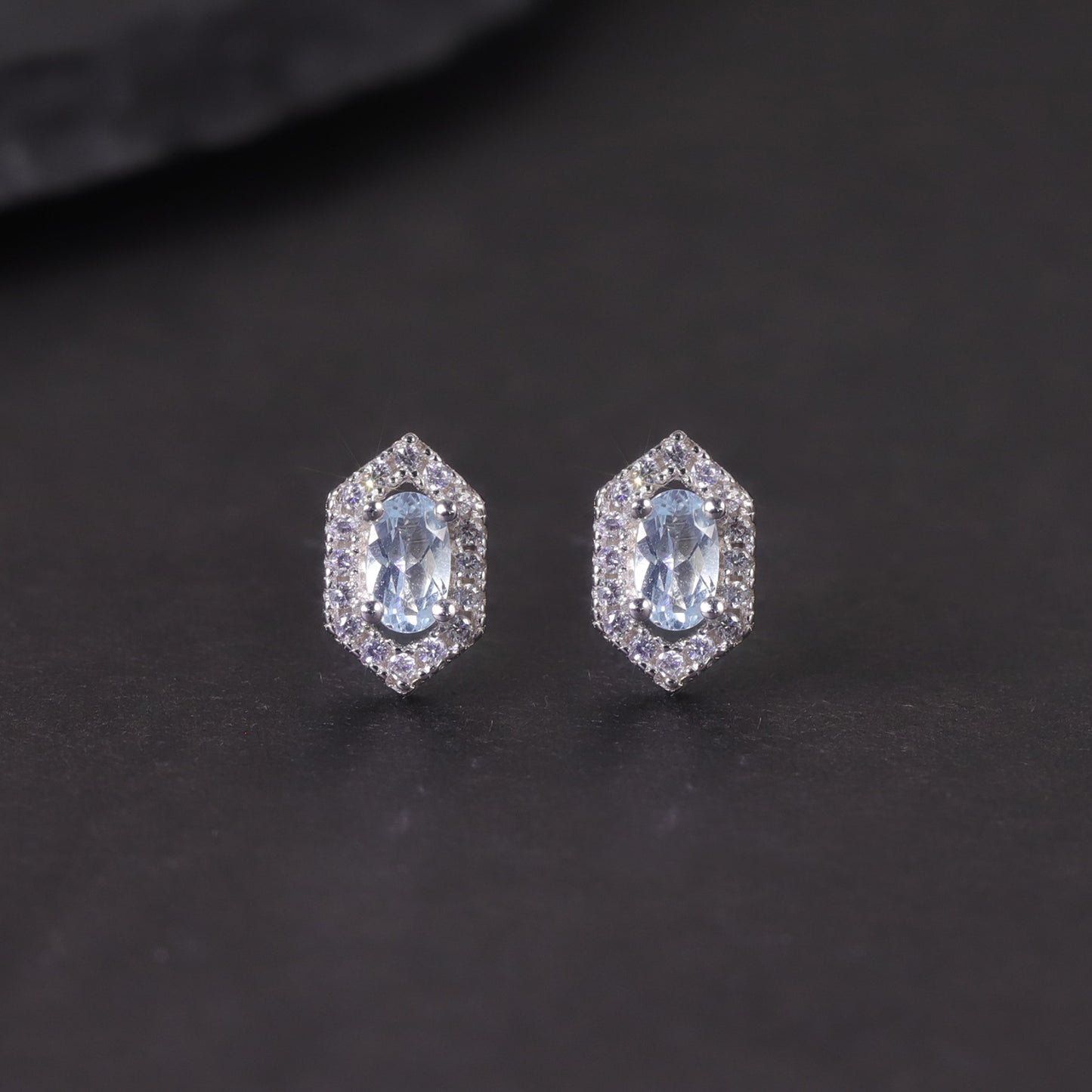 Minimalist Hexagonal Crystal Earrings s925Sterling Silver Inlaid Natural Topaz Peridot Earrings Gemstone Studs