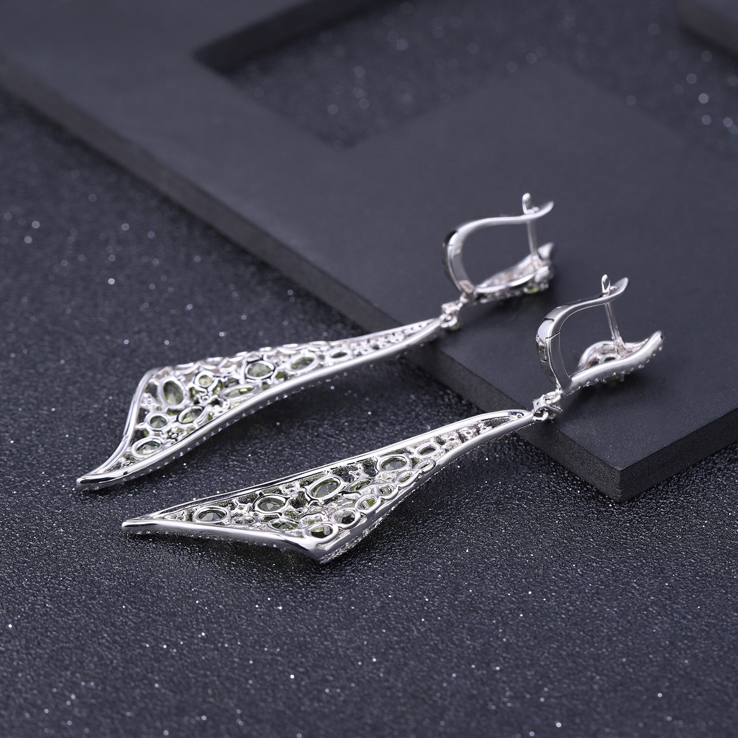 Designer Gemstone Long Earrings Luxurious Russian Vintage Jewelry s925Silver Natural Peridot Earrings