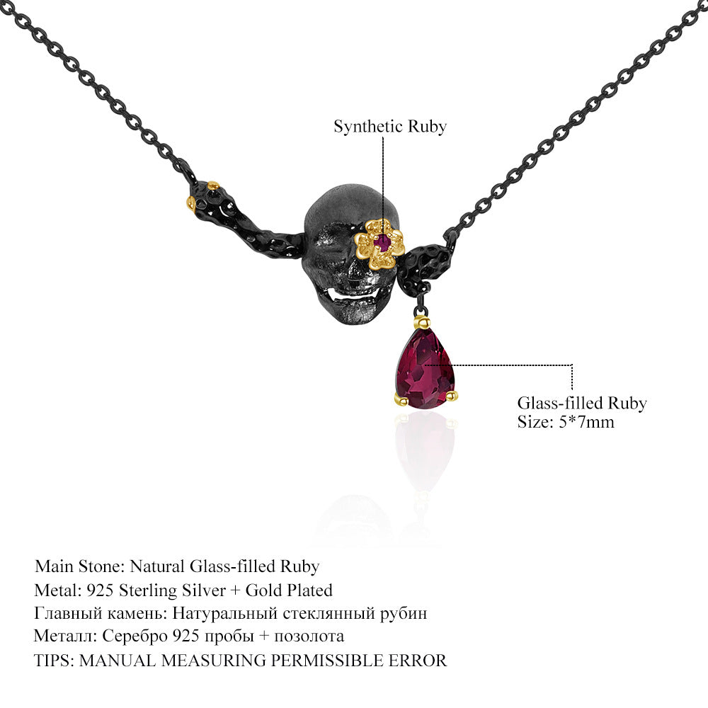 Dark Style Designer Skull Jewelry Three-Piece Set Halloween Outfit925Silver Gemstone Ring Earrings Pendant